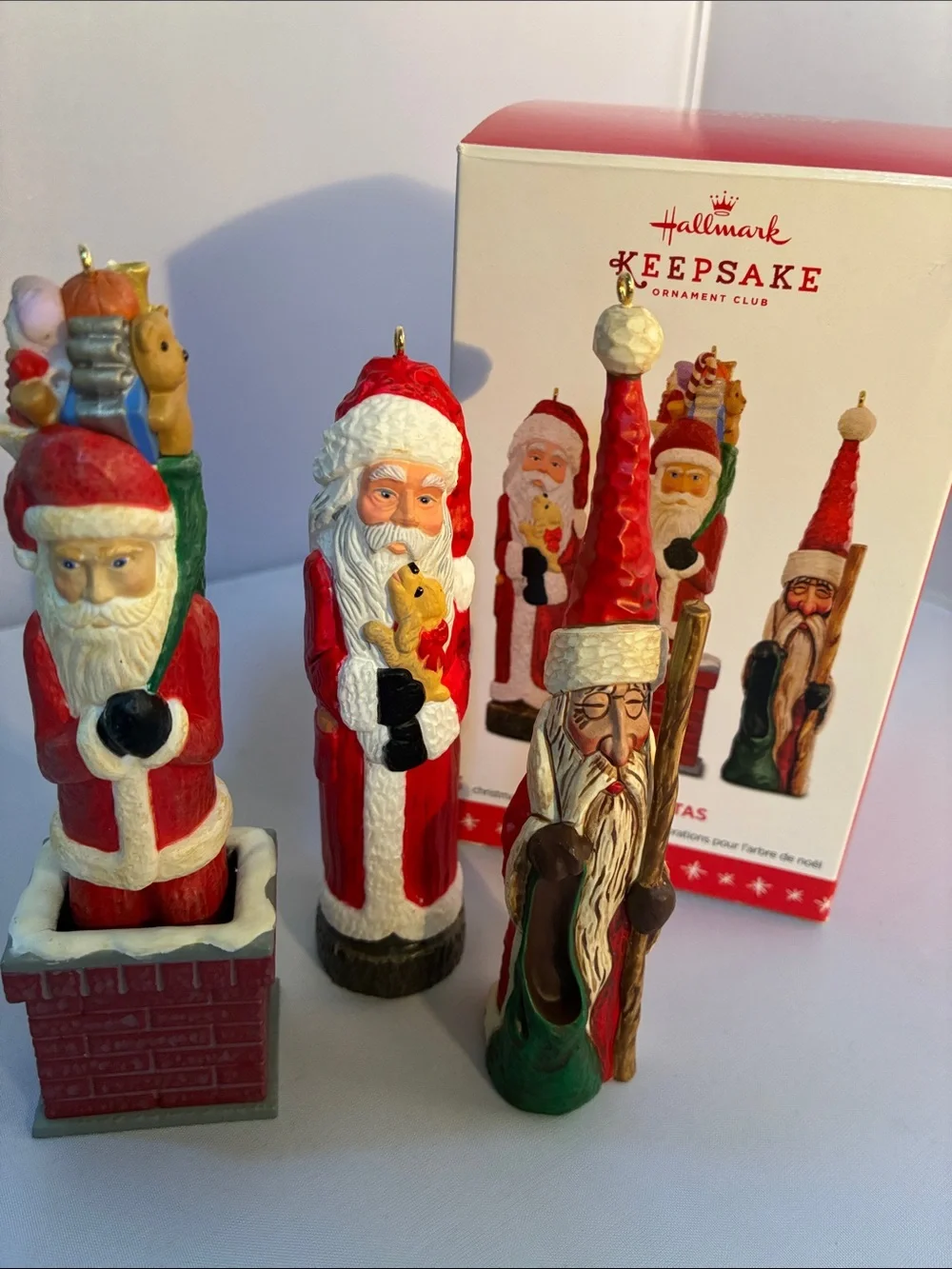Hallmark Red, White & Green Santa Figure Ornament Set